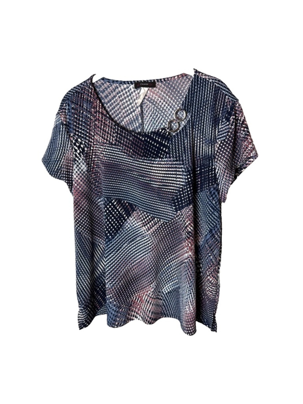 Cocomo Top Size XL Short Sleeves Stretch Navy Blue Mauve White Casual Work